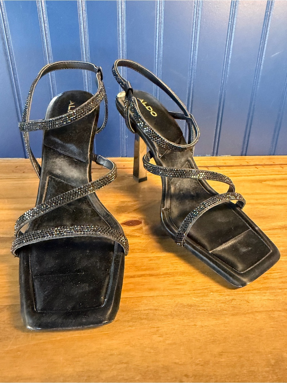 ALDO Adrocan Black Rhinestone Strappy Heels Sandals Size 10